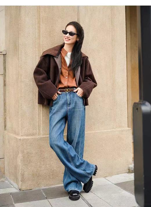 F010901秋季新款复古休闲加厚加绒牛仔裤直筒裤 商品图5