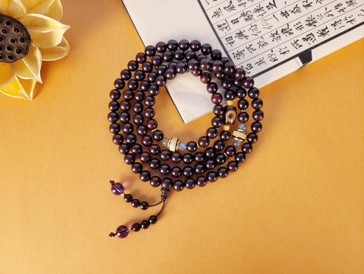 小叶紫檀天珠玛瑙108颗念珠 商品图1