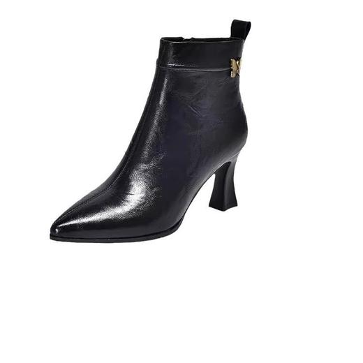 高跟鞋新款秋冬真皮女靴时尚尖头手抓纹短靴女士百搭春秋单靴 商品图4