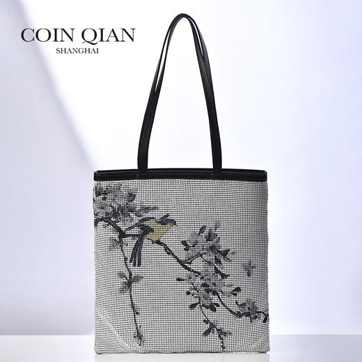 【多件多折】COINQIAN花鸟铝片印花肩包 青花白 商品图1