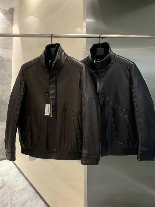 皮衣 PU皮面+羽绒混纺填充！可拆卸毛领立领/翻领皮衣 商品图0