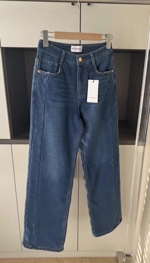 F010901秋季新款复古休闲加厚加绒牛仔裤直筒裤 商品图0