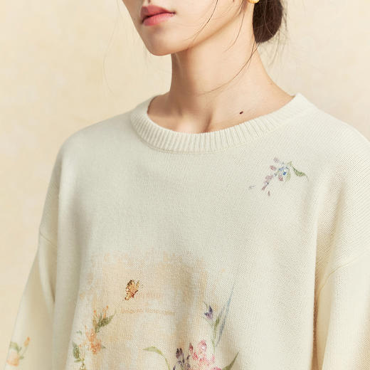 【林栖设计小店】宋瓷雅画|绵羊毛印花米白宽松新中式2026春新款毛织上衣1961049 商品图6