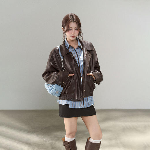 西遇独特花边条纹蓝色衬衫女2026年春季新款韩系chic宽松衬衣SS060070 商品图3