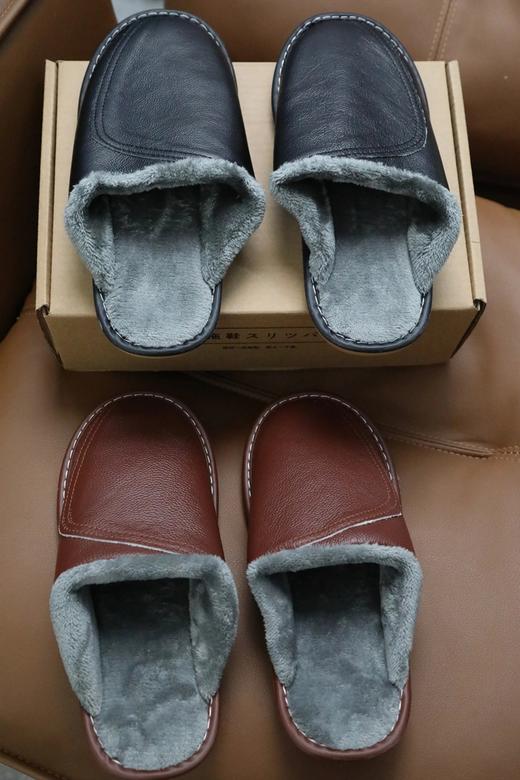 【头层牛皮 高密法兰绒保暖】冬季拖鞋男女款（B032603） 商品图2