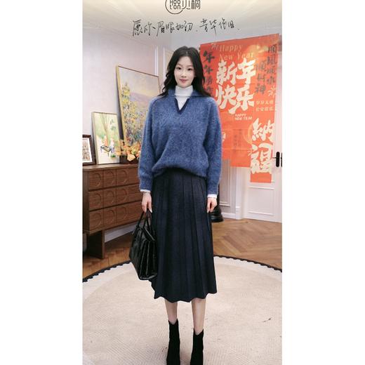 火桐hooton 静谧蓝调 点子纱山羊绒拉绒POLO领套头衫85623 商品图4