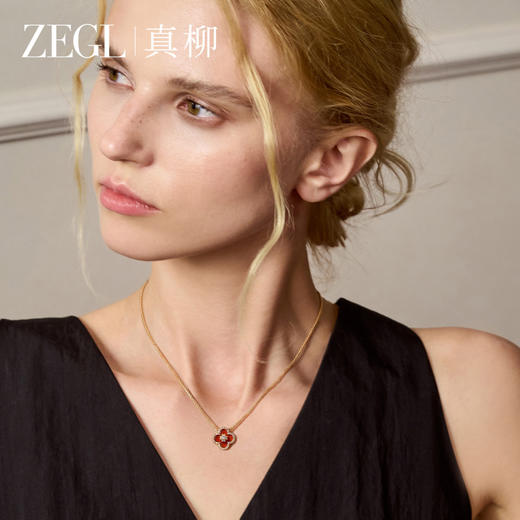 ZEGL四叶草项链高级感轻奢小众红玛瑙锁骨链女秋冬毛衣链吊坠饰品 商品图4