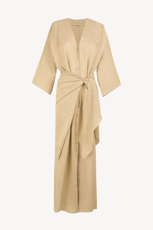 Cortana 26PS 米色亚麻提花条纹eloise围裹式连衣裙 商品图10