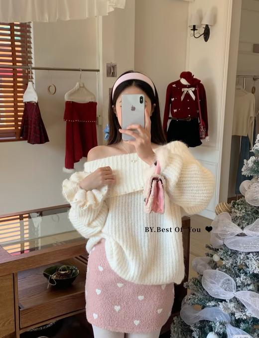 新年一字肩珍珠毛毛毛衣-纪念日百货门店同款168898660 商品图2