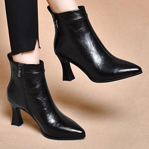 高跟鞋新款秋冬真皮女靴时尚尖头手抓纹短靴女士百搭春秋单靴 商品图2