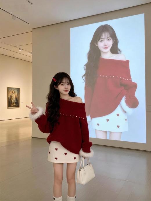 新年一字肩珍珠毛毛毛衣-纪念日百货门店同款168898660 商品图0