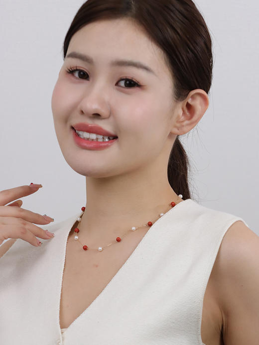 【挚友限定】满天星-18K金南红玛瑙Akoya珍珠项链5-6mm 商品图3