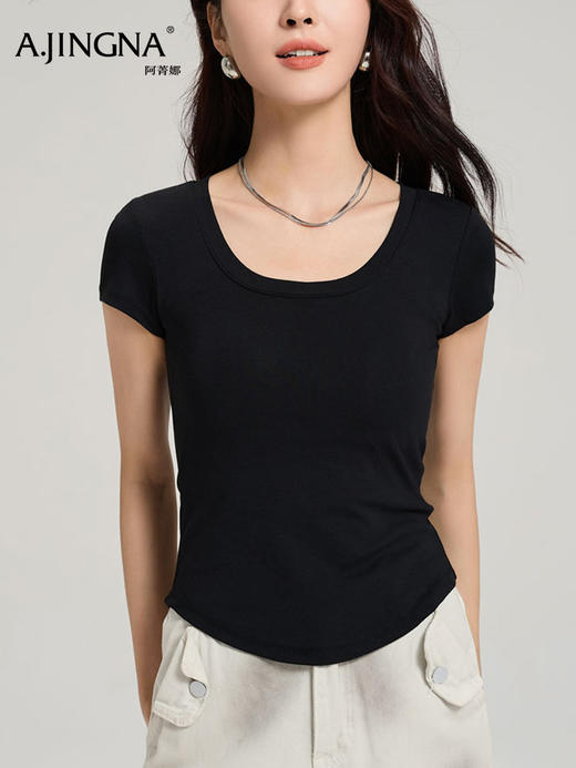 【云感T恤】阿菁娜新款三重复合简约云感T恤莱赛尔竹纤维长绒棉裸肌触感透气抑菌F31C301002 商品图0