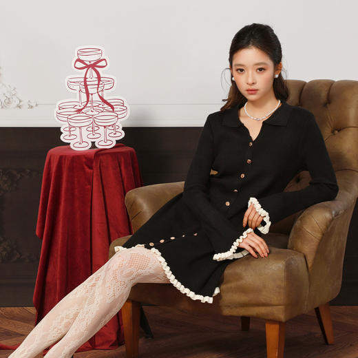 法式气质休闲时尚木耳边连衣裙-纪念日百货门店同款168246944 商品图5