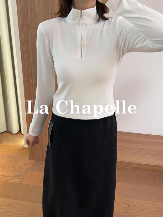 专柜实拍【气质高弹T恤】拉夏贝尔/La Chapelle春季立领半拉链长袖T恤女弹力足修身不束缚通勤百搭上衣 商品图5