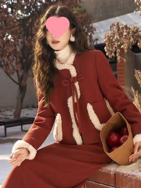 【新年开运红❗️仪式感拉满】2026新年本命年春节红色小香风富家千金毛呢套装裙今年流行新年跨年战袍两件套秋冬季。jc