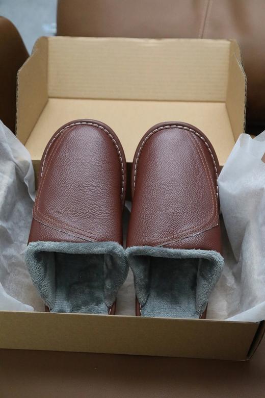 【头层牛皮 高密法兰绒保暖】冬季拖鞋男女款（B032603） 商品图3