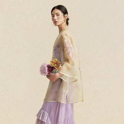 【林栖设计小店】卷草入画|桑蚕丝印花新中式仙气2026春新款真丝衫套组1961085 商品图4