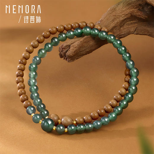 【新品首发】琳琅雅玉系列 金黄色18K金翡翠老山檀手链 新中式搭配手链女士礼物MEMORA诗普琳JB002701 商品图3