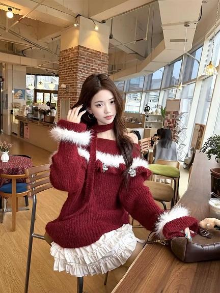 新年毛毛拼接亮片针织毛衣-纪念日百货门店同款168898601 商品图0