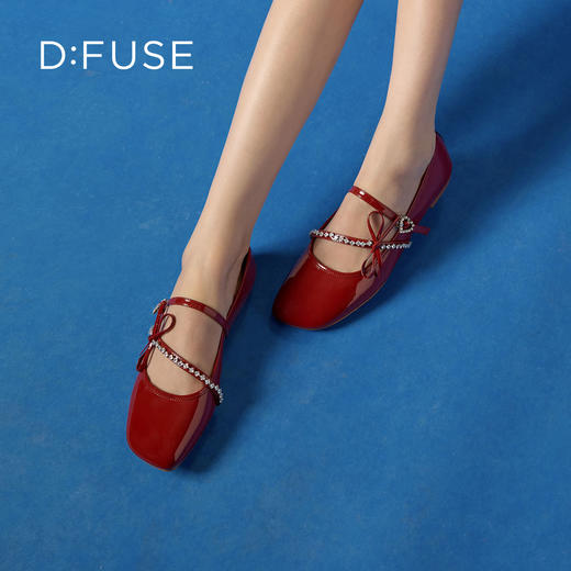 Dfuse迪芙斯2026春季新款斜方头钻链亮面漆皮玛丽珍单鞋平跟鞋女鞋DFE1111017 商品图0