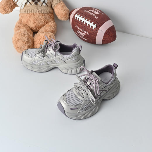 经典鲨2026年专柜新品牛皮革潮酷网面透气跑步休闲老爹鞋女KW160-617011 商品图6