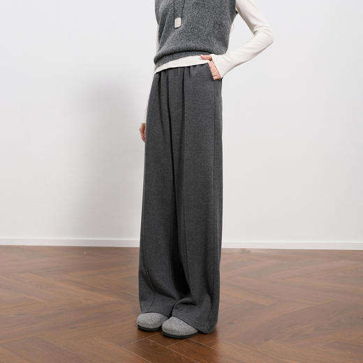 三彩2026春季新款小个子休闲裤松紧高腰宽松直筒裤长裤垂感M 商品图1