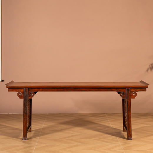 清	黄花梨夹头榫双凤纹独板大翘头案 商品图0