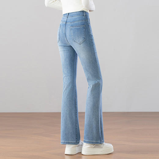 「自」全新升级【铂金会员146/天猫199/差价53】(14829)洛诗琳时尚烫钻刺绣牛仔裤2026春季新款高腰显瘦喇叭长裤 商品图3