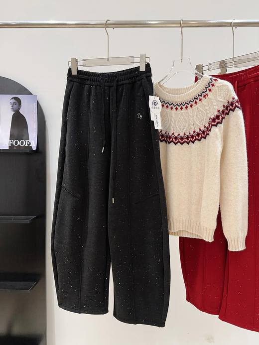 新年战裤刺绣小马Bling烫钻加绒镰刀卫裤 商品图14