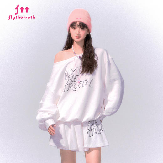 FTT FlyTheTruth  粉黛蔷薇 韩系半露肩卫衣秋季新款辣妹圆领上衣 商品图2