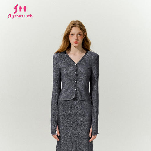 FTT Flythetruth谜境 高级感银丝垫肩外套女秋季韩系显瘦打底开衫 商品图0
