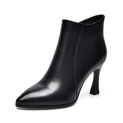 尖头小短靴女中跟软底春秋单靴新款秋冬季真皮踝靴加绒高跟鞋 商品图4