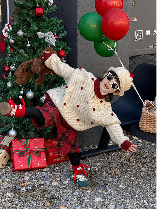 【亲肤柔软舒适❗️充满温馨仪式感】一起玩亲子装母子母女一家三口毛衣男女儿童圣诞立体毛球套头毛衣。jc 商品图4