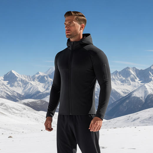 纳趣格绒弹力保暖速干运动外套连帽款加绒抓绒衣 商品图3