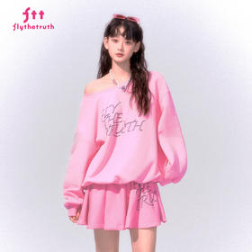 FTT FlyTheTruth  粉黛蔷薇 韩系半露肩卫衣秋季新款辣妹圆领上衣
