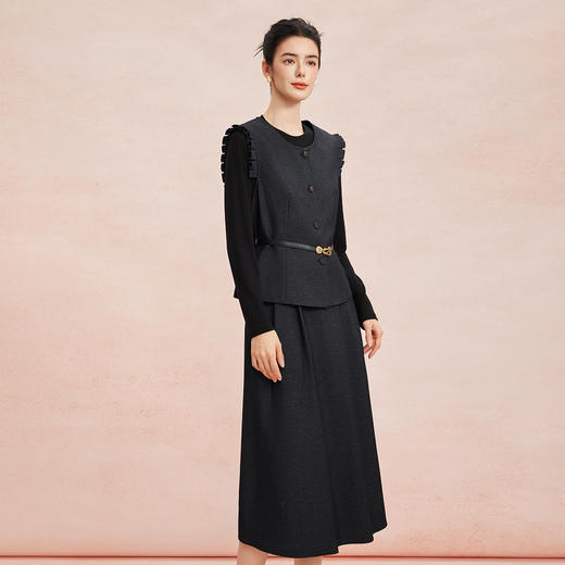 RE403斯尔丽26新款气质小香风圆领马甲搭配A型裙摆连衣裙免搭配套装 商品图0