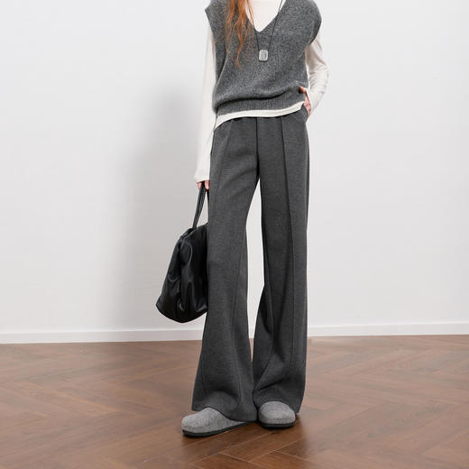 三彩2026春季新款小个子休闲裤松紧高腰宽松直筒裤长裤垂感M 商品图3