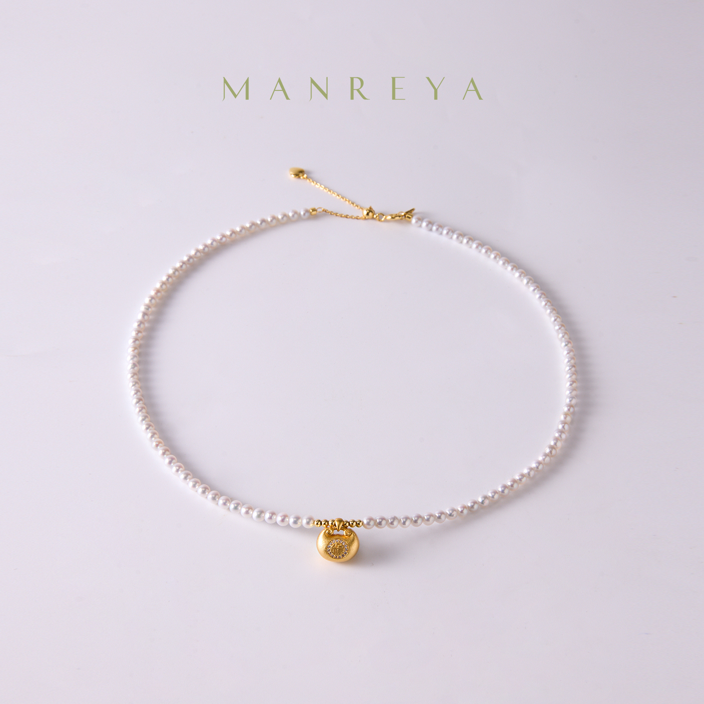 Manreya玛芮雅项链小钱袋淡水珍珠项链女轻奢气质金色吊坠饰品|铜镀金，淡水珍珠