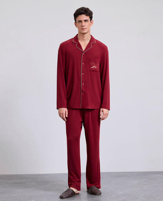 官网1960！爱家本命年红色莫代尔磨毛家居服 日照金山精美刺绣烙印胸前 金辉破晓 新岁呈祥 商品图1