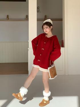 甜美荷叶边系带开衫毛衣-纪念日百货门店同款168898504