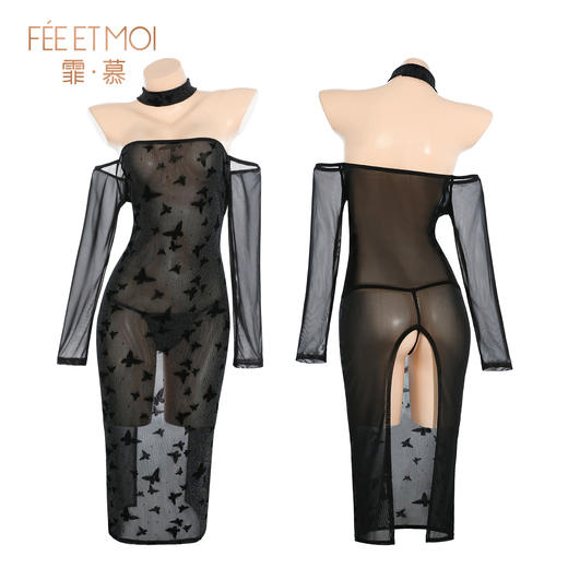 【情趣内衣】霏慕 夜欲蝶影透肤开衩连衣裙ZY128 商品图10