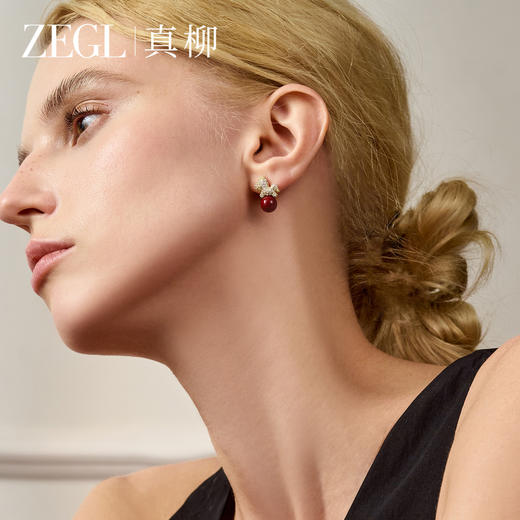 ZEGL金色小马耳钉女S925银针气质高级感耳环轻奢精致新年红色耳饰 商品图1