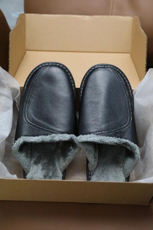 【头层牛皮 高密法兰绒保暖】冬季拖鞋男女款（B032603） 商品图7