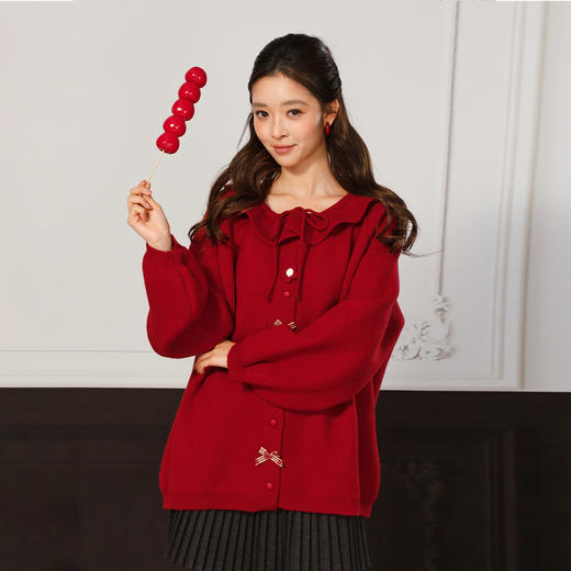 甜美荷叶边系带开衫毛衣-纪念日百货门店同款168898504 商品图3