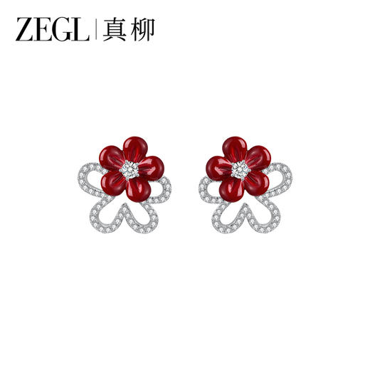 ZEGL日韩安可拉红花瓣耳钉女S925银针气质耳环独特轻奢红色耳饰 商品图1