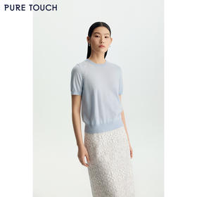 商场同款PURE TOUCH26春夏新款短袖针织衫立体绣绵羊毛圆领半袖衫