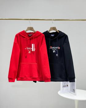 F010917新年红系列-马上生花海棠花银连帽卫衣男女同款