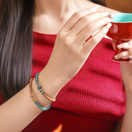 【新品首发】琳琅雅玉系列 金黄色18K金翡翠老山檀手链 新中式搭配手链女士礼物MEMORA诗普琳JB002701 商品图2