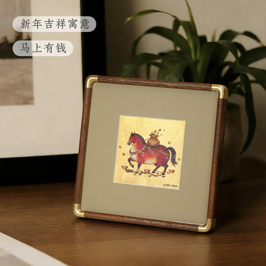 金陵金箔新中式金箔画摆台喜鹊柿子桌面装饰画中式书房摆件高档 商品图2